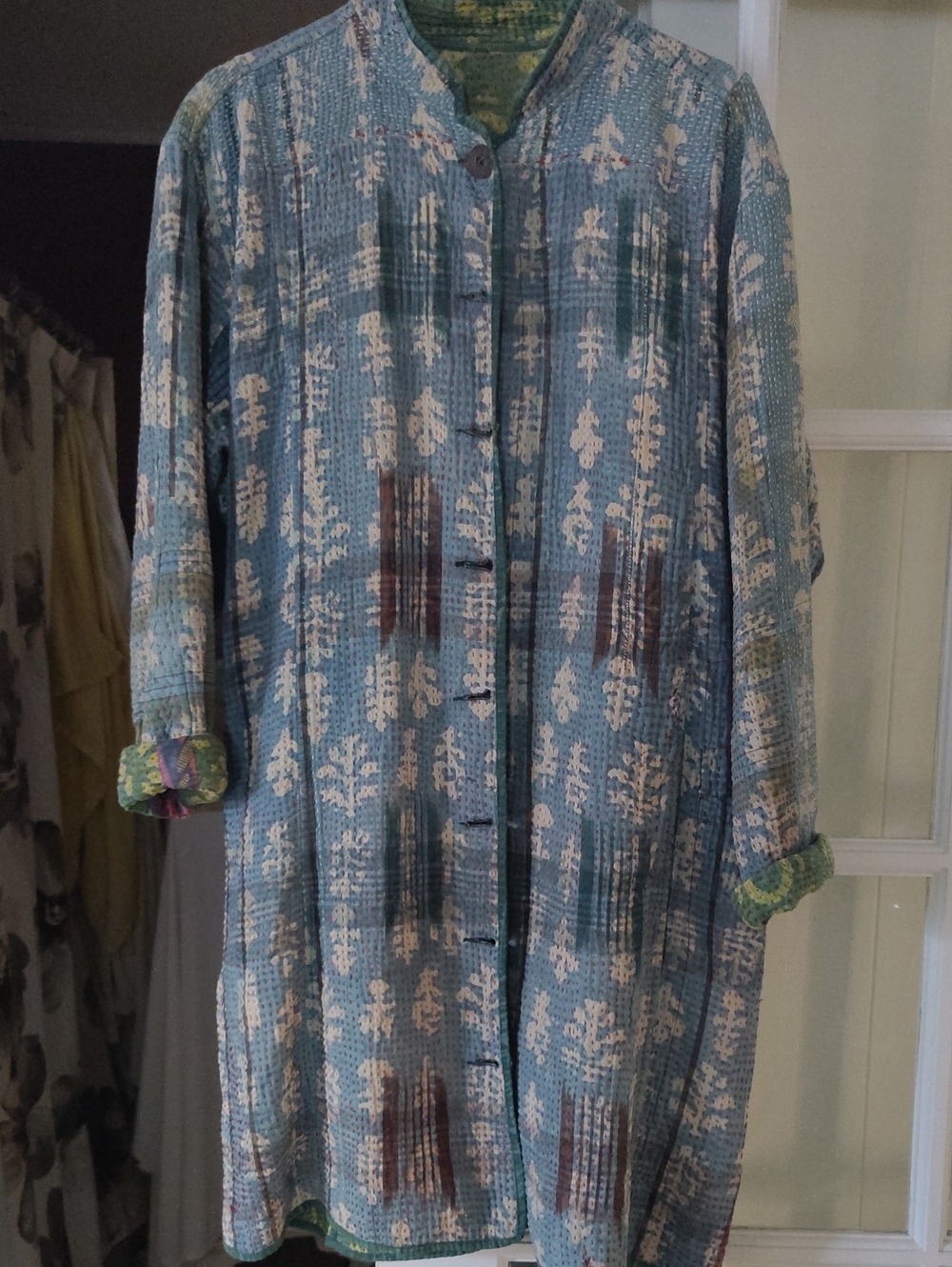 Oversized Blue Printed Long Women's Jacket